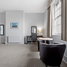 Superior Double Room with View Seating Area at the Royal Hotel in Whitby.
